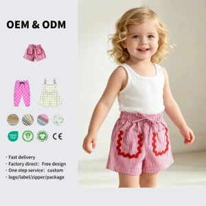 Toddler Girls Cotton Stripe Shorts Children Summer Outfits Custom Ric Rac Scallop Trim Shorts