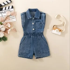 Toddler Girls Jumpsuit Sleeveless Solid Denim Rompers Shorts Jeans Jumpsuit for Infant Girls