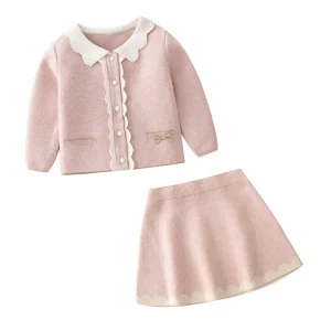 Toddler Girls Knit Clothing Cute Baby Girls Sweater Sets Kids Tops and Skirt Set