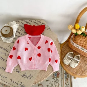 Toddler Girls Long Sleeve Warm Cotton Crew Neck Knitted Cardigan