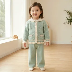 Toddler Girls Sherpa Fleece Cardigan Sweater Set Cute Mushroom Embroidery Long Sleeve for Autumn Winter Kids