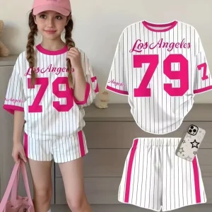 Toddler Girls Short Sleeves Letter Printed T Shirt Top Shorts 2 Pieces Sport Outfit Clothing Set