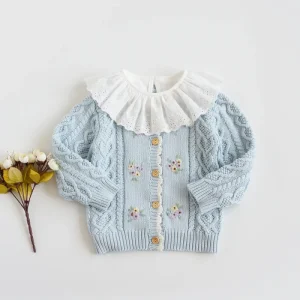 Toddler Girls Spring Autumn Cotton Embroidered Cardigan Sweater