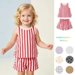 Toddler Girls Summer 2 Piece Outfit Red White Striped Sleeveless Tank Top Elastic Waist Cherry Stripe Kids Casual Clothing Set
