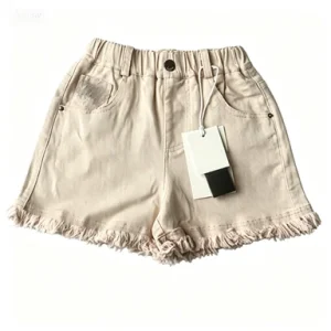 Toddler Girls Summer Denim Shorts Nylon Cotton Elastic Waist Printed Frayed Edge for Daily Wear Customization Supported