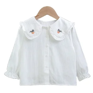 Toddler Girls White Blouses Baby Girls Shirts for Kids Clothes Long Sleeve Cotton School Uniform Print Tops