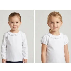 Toddler Girls White Cotton Blouse Peter Pan Collar Ruffle T Shirt Kids Casual Basic Undershirt Spring Autumn Children Clothing