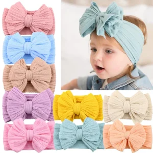 Toddler Handmade Girls Cute Soft Elastic Nylon Knotted Wrap Hair Bands Turbans Bows Accessory Kids Baby Headbands