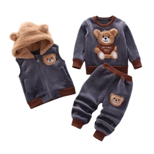 Toddler Jumpers Kid Terry Sweatshirt Baby Zip Girls Hoodies Embossed Organic Clothes Child Boy Three Piece Winter Outfit Sets