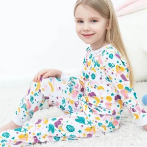 Toddler Pajamas Girls Sleepwear Children’s Pajama Girls Mermaid & Scallop Print Nightwear Pajamas for Girls