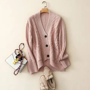 Tops Girls V neck Coat Autumn Knitted 30% Cashmere 70% Wool Custom Sweater Cardigan Womens Sweaters