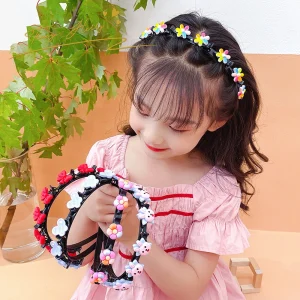 Tracy & Herry New Design Headband with Little Hair Clips Candy Flower Hair Bands Designer Hair Accessories for Kid