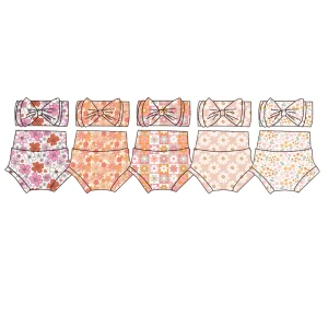 Trendy Boutique Girl Children Bummies+Bow Casual Flower Print Breathable Soft High-Waist Shorts for Kids Girls