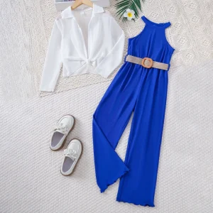 Trendy Casual Children’s Jumpsuit Set Spring Summer Halter Neck Jumpsuit Jacket Two Piece Girls’ Clothing