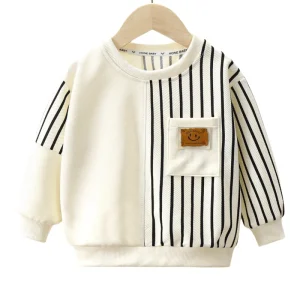 Trendy Korean Style Casual Boys and Girls Long-Sleeved Sweater with Round Neck Fall and Spring Baby Children’s Coat