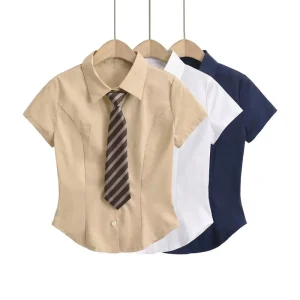 Trendy Popular Girls Short Sleeve Boutique Crop Top Slim Fit Blouse Shirts