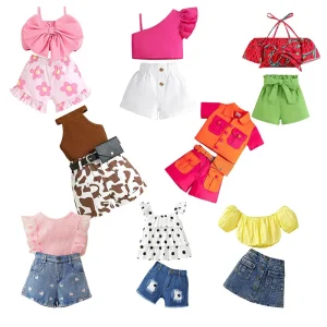 Trendy RTS Summer Girls Clothing Multi Lovely Style Two Pieces Short Sets Children Clothes Sets