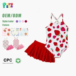 Two Pieces Girls Children Swimsuit Set Custom Spandex Nylon Print Breathable Quick Dry Summer Baby Swimwear