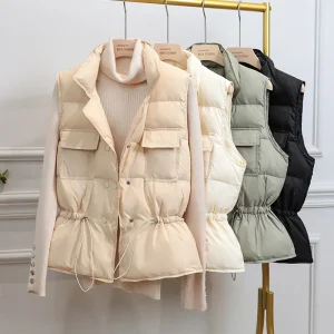 Ultra Light Down Vest Women Short Windproof Lightweight Warm Waistcoat Female White Women Vest Coat Sleeveless