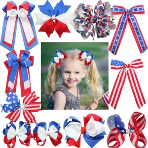Unique Handmade Fourth of July Hair Bows Pins Kids Baby Cute Patriotic Liberty Hair Bow for Girl Women Hair Clips Accessories