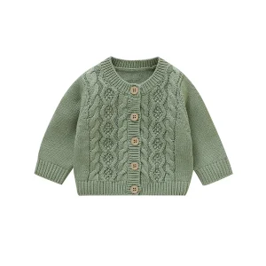 Unisex Baby Cable Knit Cardigan Soft Cotton Long Sleeve Button Down Sweater Coat for Newborn Infant Toddler Boys Girls