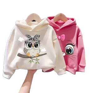 Unisex Children’s Hooded Fleece Lined Cotton Sweatshirts Korean Style Animal Cartoon Print Winter Outerwear