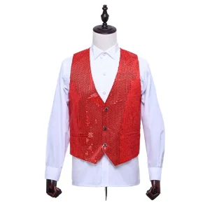 Unisex Colorful Dance Party Vest Quick Dry Knitted Waistcoat with Buttons Breathable and Casual Style for Children Men