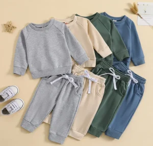 Unisex Kids Baby Joggers Set Raglan Sleeve Sweatpants Sweatshirts 2pcs Hoodie Sports Solid Color Worsted Fabric Cotton