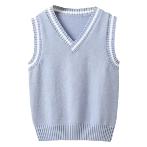 Unisex Kids Boys Girls V Neck Knitted Sweater Vest Sleeveless Spring Vest Coat Students Uniform School Wear Waistcoat