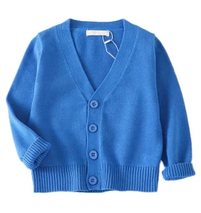 Unisex Kids Cardigan Sweater V-Neck Long Sleeve with Buttons Solid Cotton Knit for 1-8 Years for Boys and Girls