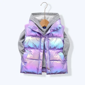 Unisex Lightweight Outerwear Gillet Fluffy Down Waistcoat Colorful Boys Vest for Teenager