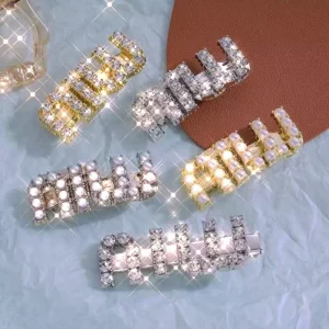 Unisex Luxury Handmade Alloy Cute Hair Clips with Letter Min Design for Kids Party Use