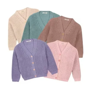 Unisex Organic Cotton Chunky Knitted Cardigan Sweater Soft Toddler Clothing for Infant Boys and Girls ODM OEM