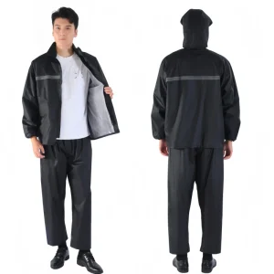 Unisex Oxford Waterproof Reflective Raincoat Outdoor PVC Coated Rain Jacket