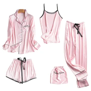 Uxyk Ladies Polyester Silk Like Sleepwear Lingerie Girls Underwear & Sleepwear 7 PCS Pyjamas Women’s Sleepwear Sets