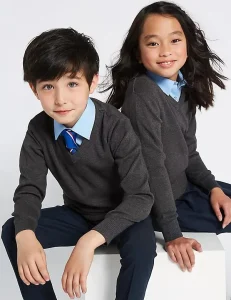 VSCOO High Quality Formal Solid Color Long Sleeve Boys Girls Pullover V Neck Knit Unisex School Uniform Winter Sweater