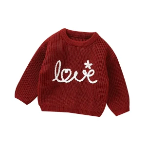 Valentine’s Day Baby Sweater Custom LOVE Kids Outfit Plain Newborn Baby Boy Girl Chunky Knit Sweater Bodysuit Clothes