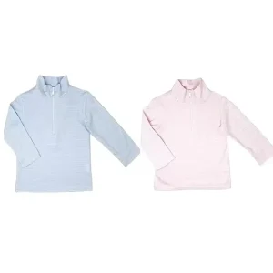 Valentines Day Long Sleeve Baby Girl Polo Shirt Pink Striped Cotton Quarter Zipper Pullover Kids Boy Fall Winter T Shirt