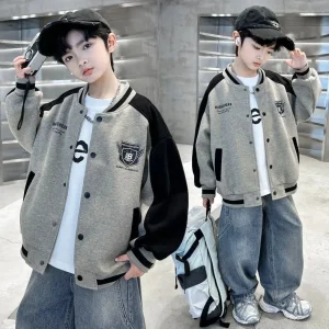 Varsity Baseball Jacket for Kids Unisex Outerwear for Boys Medium to Older Kids Embroidered for Spring & Autumn