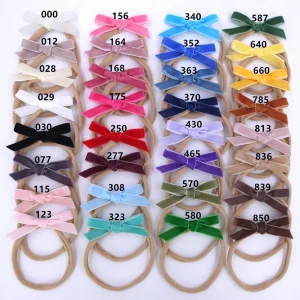 Velvet Ribbon Bow Nylon Headband Newborn Toddler Baby Mini Velvet Bow Hair Bands Accessories