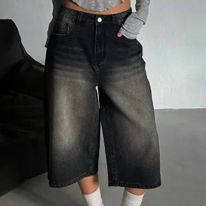 Vintage Washed Boys Hip Hop Jorts Men Jeans Shorts Loose Oversized Cropped Denim Baggy Pants Mid-Waist Casual for Summer