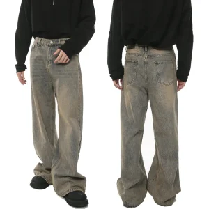 Vintage Washed Jeans Boys Wide Leg Baggy Denim Trouser Unisex Casual Loose Fit Cotton Jeans Pants