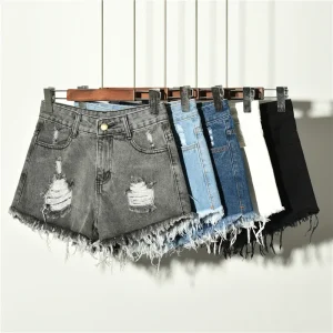 WI001 Stretch Women Ripped Denim Shorts Elastic Summer Plus Large Size Girls Lady Jean Jeans Shorts