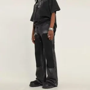 WMJ-009 Streetwear Fashion Boys Jeans Ripped Distressed Men Flared Jeans Pants