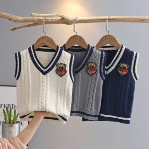 Warm Air Permeability School Style Simple and Elegant Children’s Clothing Girls Waistcoat
