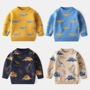 Warm Breathable Non Pilling 100% Cotton Sleeve Head Sweater Boys’ Winter Fashion Cartoon Pattern