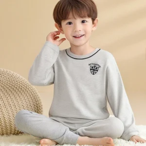 Warm Breathable Soft Jersey Long Sleeve Boys Pajamas Set Toddler Sleepwear with Contrast Neckline