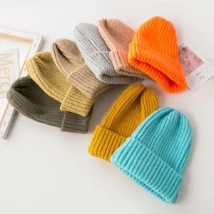 Warm Pink Baby Girls Cap Blank Sweater Boy Hats Toddler Unisex Cotton Winter Beanie Hat Knit for Kids