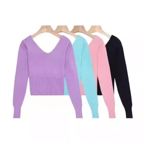 Warm Sweaters Long Sleeve V Kids Girls Training Warm-up Wear Ballet Dance Sweater