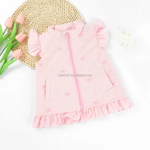 Warm and Comfortable Children Waistcoat Clothing Pink Quilted Coat for Baby Girls With Zipper Kids Girls Vest